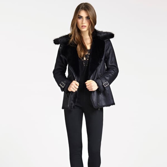 New GUESS BY MARCIANO Aby Shearling Moto Jacket